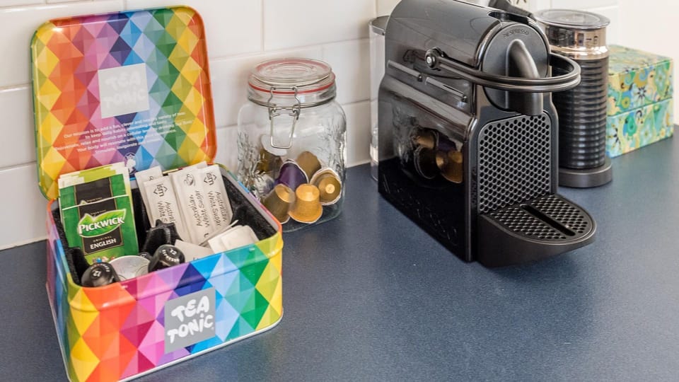 Coffee and tea station with premium appliances for easy mornings