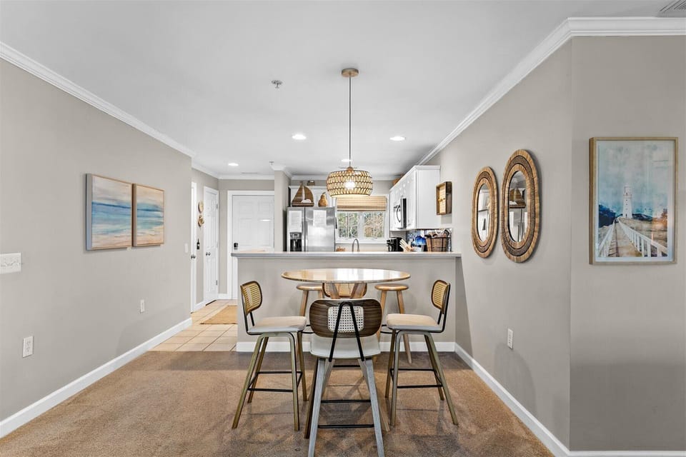Not one to dine out every night, this open kitchen and dining space if great for meals in