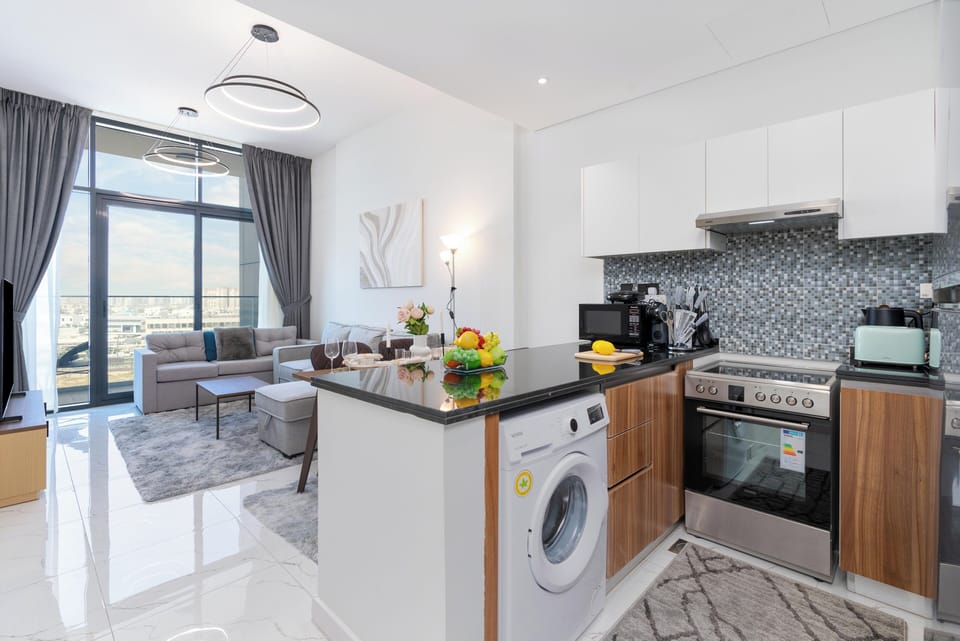 Luxury Apartment, Balcony, City View | Living area | 65-inch Smart TV with cable channels