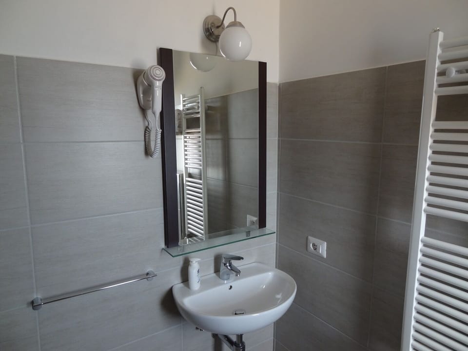 Shower, free toiletries, hair dryer, towels
