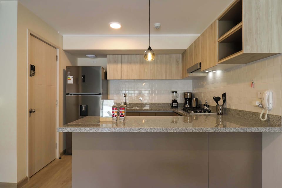 Kitchen island detail and modern finishes.