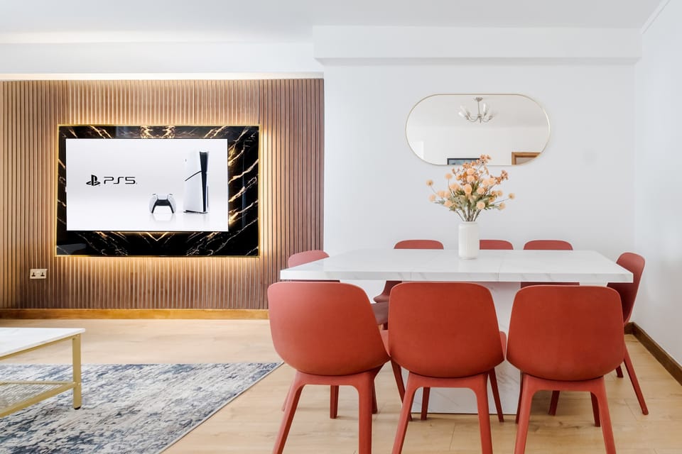 Living Room | A PS5 is also available, not the main feature of the flat, but a fun little bonus to keep the boys happily occupied while the ladies enjoy some well deserved free time that perhaps can be spent wisely on shopping.