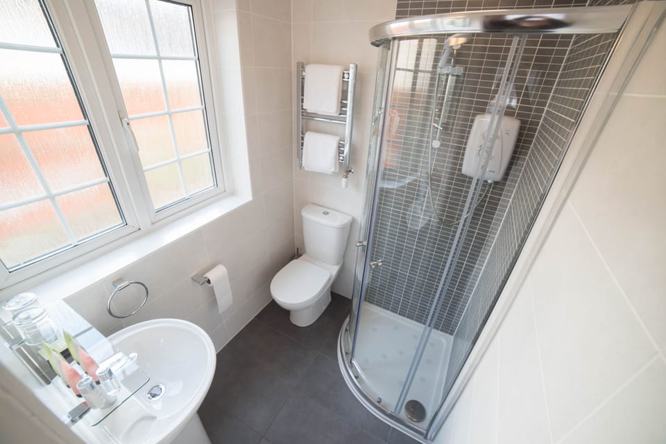 Twin Room | Bathroom | Shower, free toiletries, hair dryer, towels