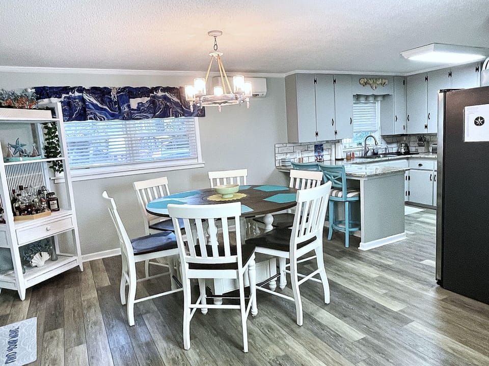 Dining Room Seats 8 with High Top Dining Table for 6 plus 2 at Breakfast Bar