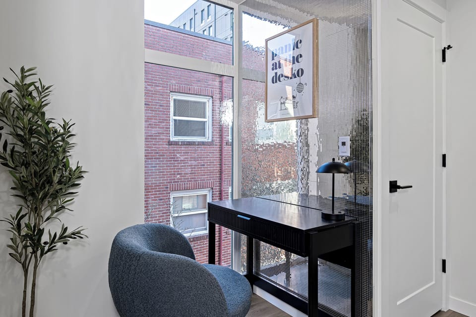 A quiet, stylish nook perfect for work or planning your day ✨🪴