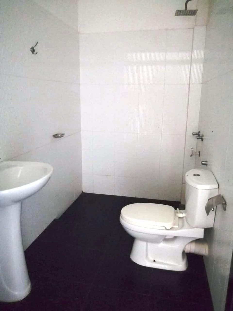 Shower, slippers, towels, soap
