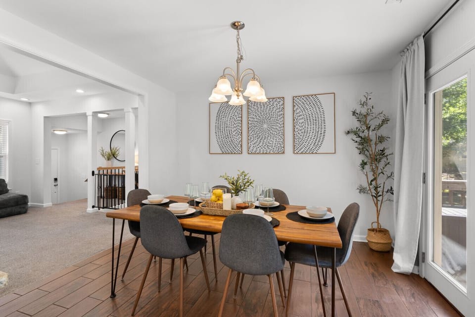 Large dining space ideal for team dinners and group meals.