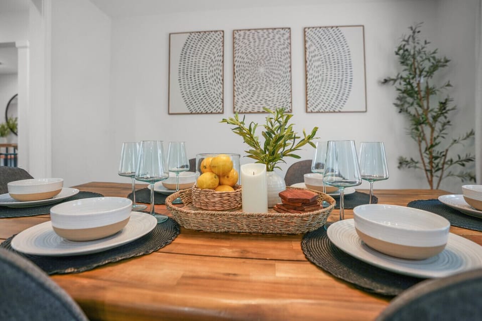Large dining space ideal for team dinners and group meals.