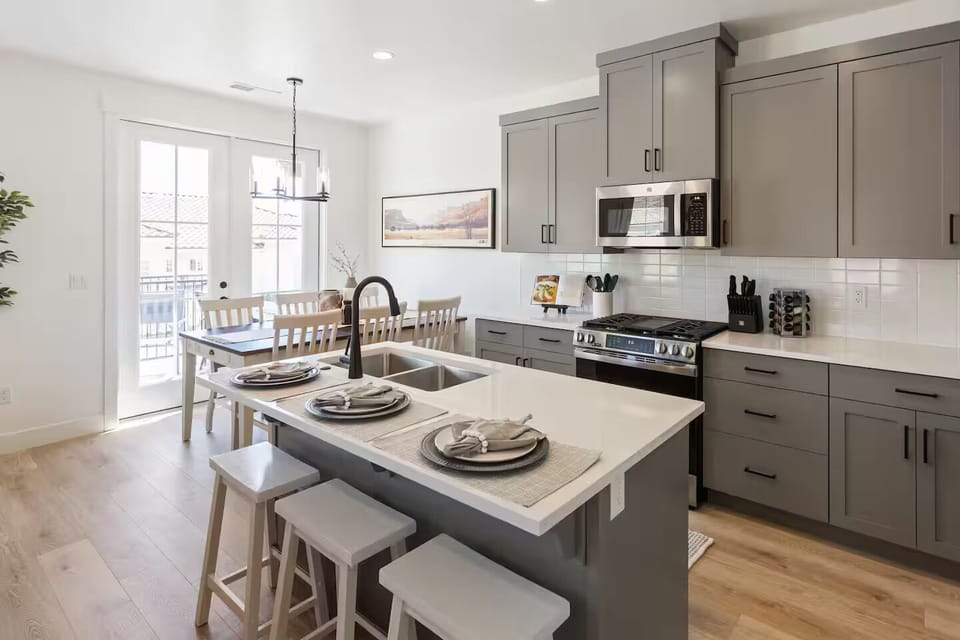 Kitchen island bar seating for 3 with room to prepare and enjoy meals together
