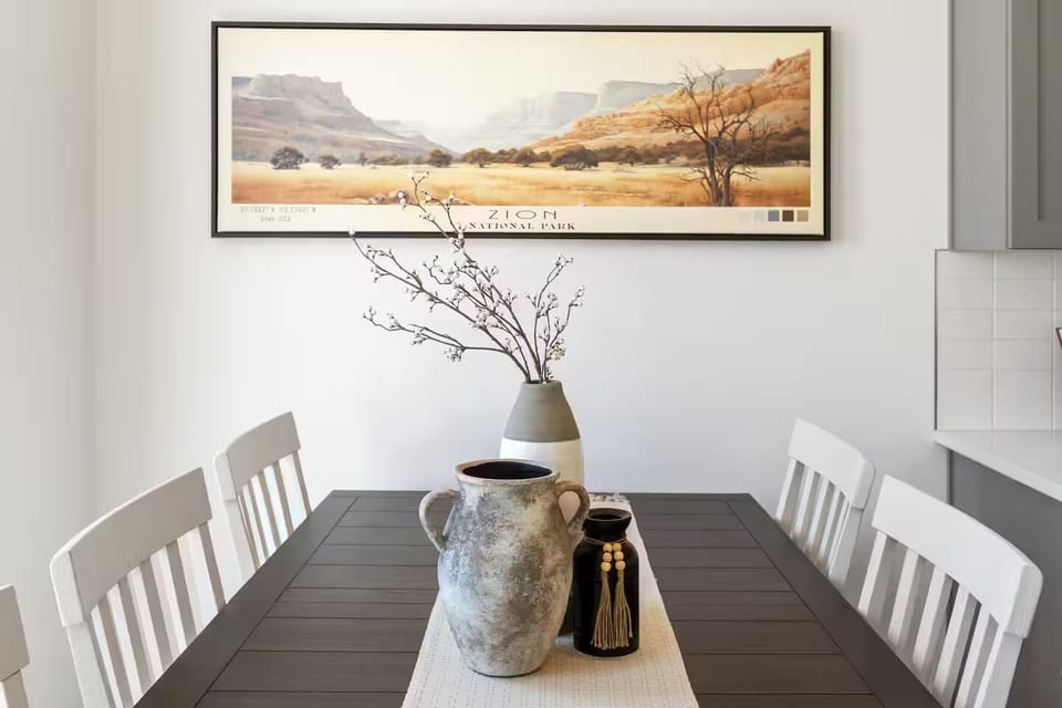 The 6-seat table is the perfect place to enjoy a family-style meal.
