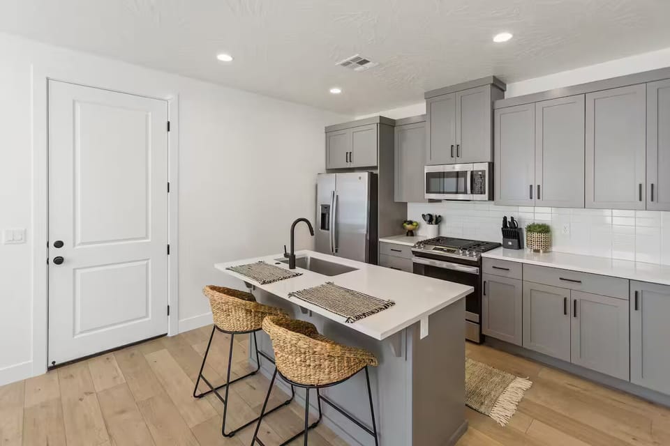 Kitchen island bar seating for 2 with room to prepare and enjoy meals together
