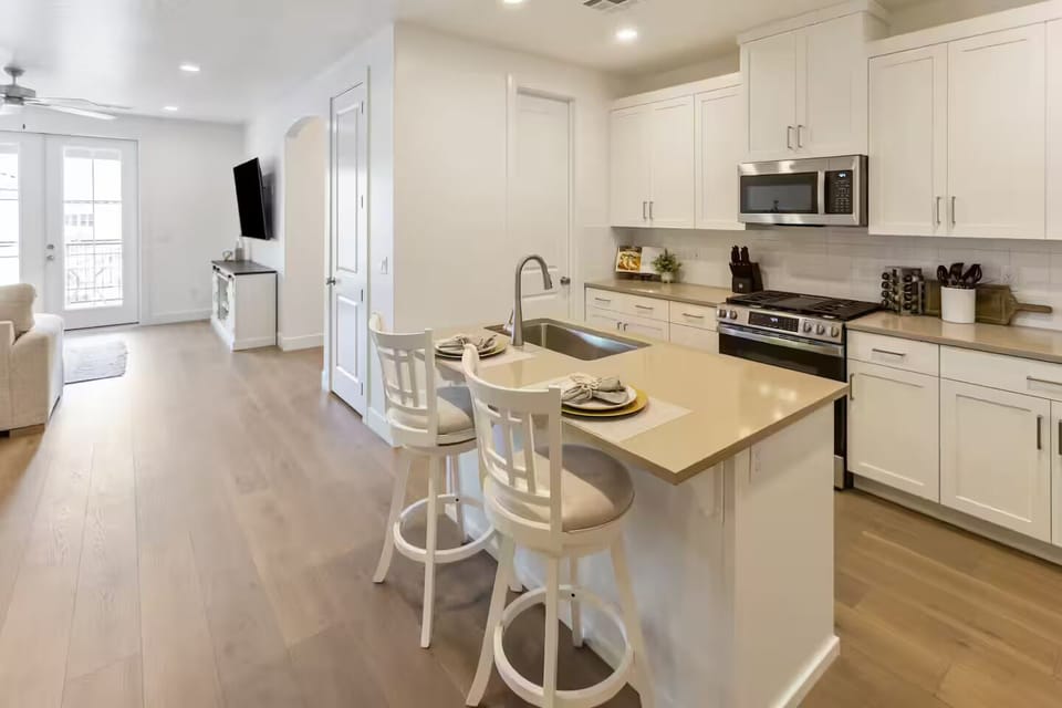 Kitchen island bar seating for 2 with room to prepare and enjoy meals together

