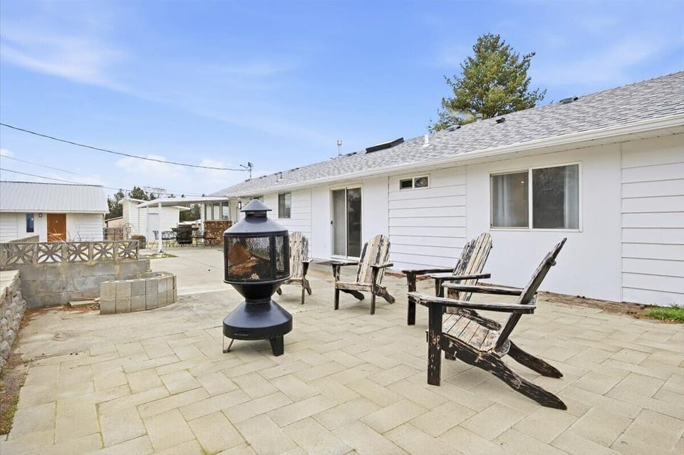 Outdoor fire pit with wood provided