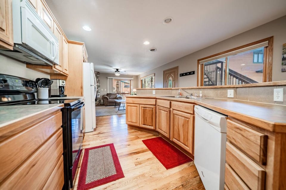 The kitchen is just off the living area