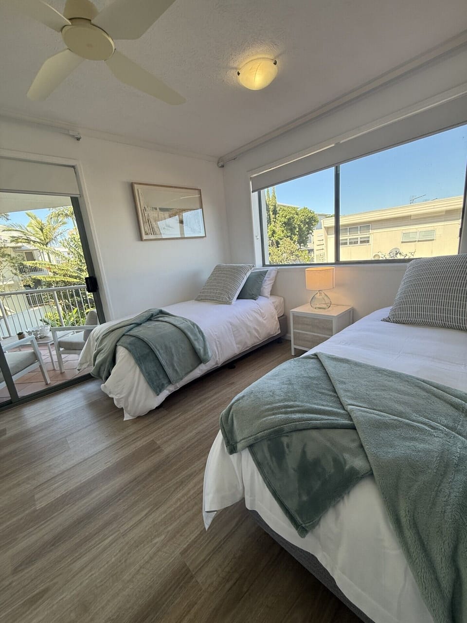 The second bedroom can be configured as one queen bed or two king singles. 
