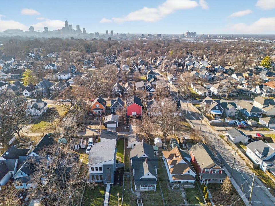 Aerial View of Neighborhood and Downtown Indianapolis