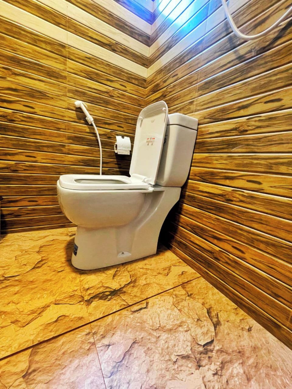 Shower, slippers, towels, soap