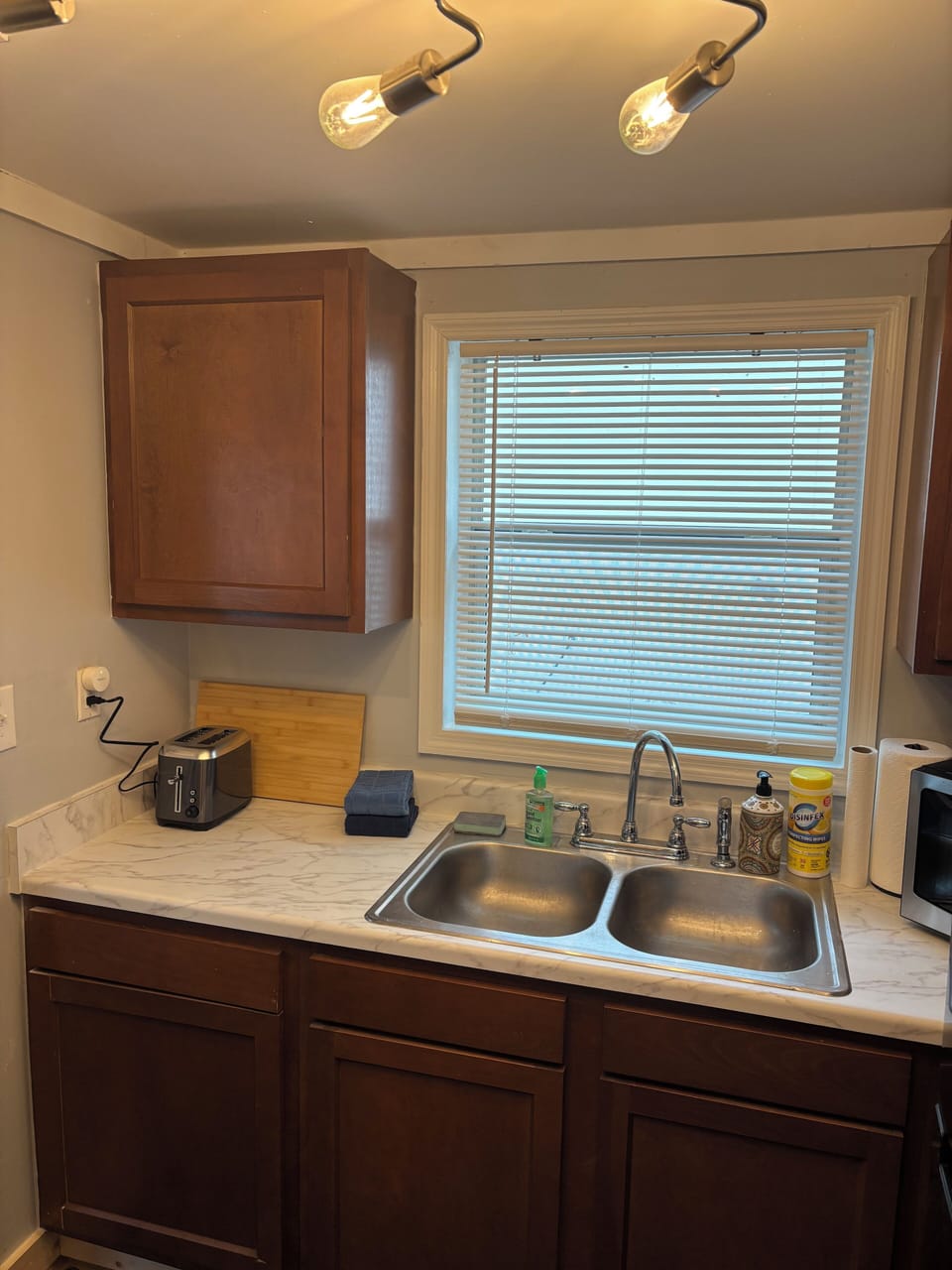 Kitchen sink and dishes area.
