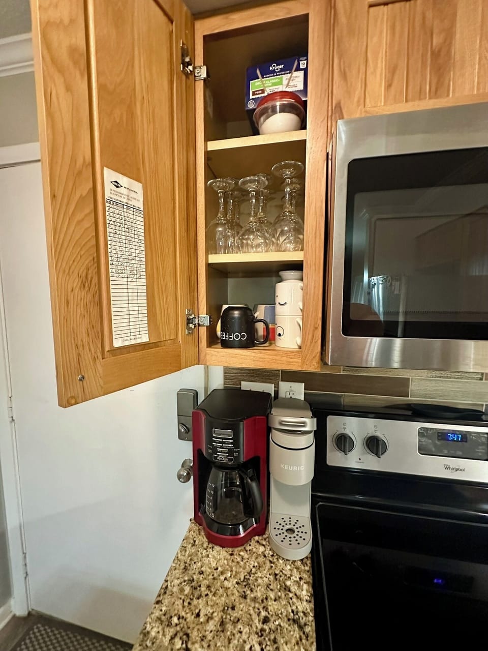 Kitchen, Island, Coffee Pot & Keurig Set Up