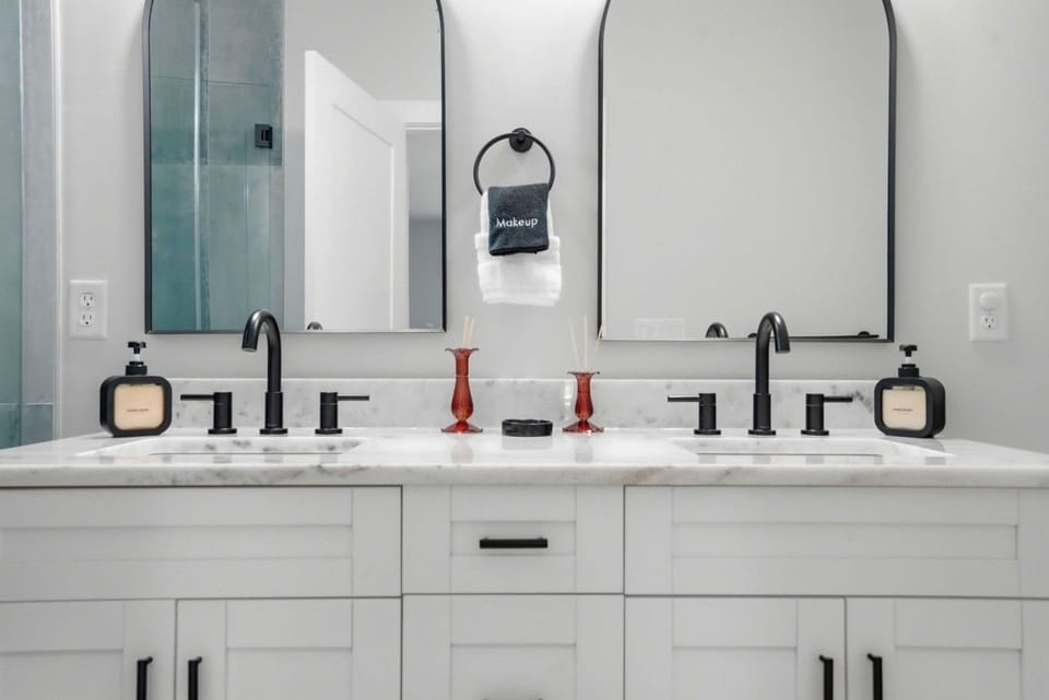 Up close view of double vanity