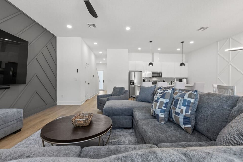 View of living room and kitchen