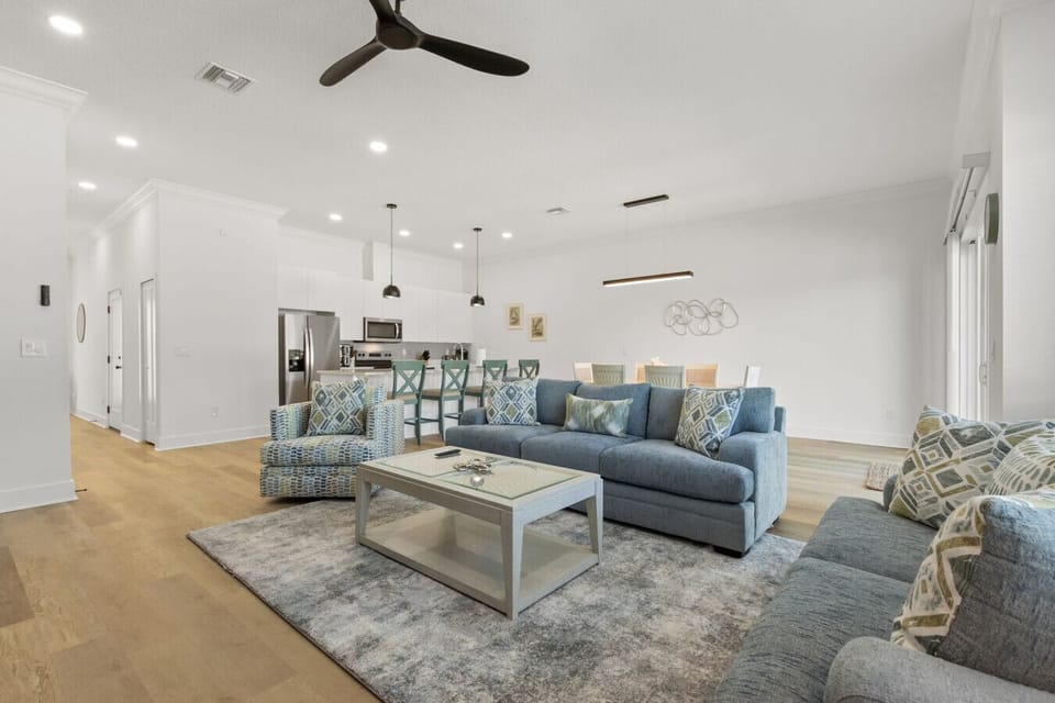 View of living room and kitchen