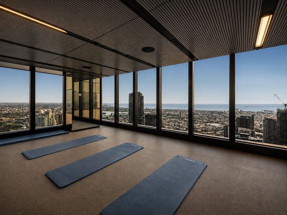 Exercise at the well equipped Level 70 gymnasium with an unforgettable view. Note: a Gym Induction is required to use these amenities.