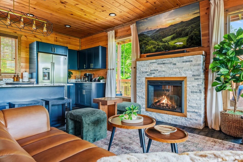 Unwind by the fire in this curated living space, w/sound system and streaming TV