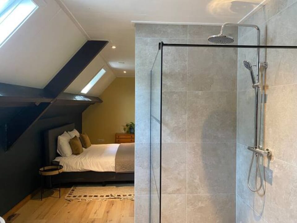 Ensuite bathroom with rain shower and bathtub