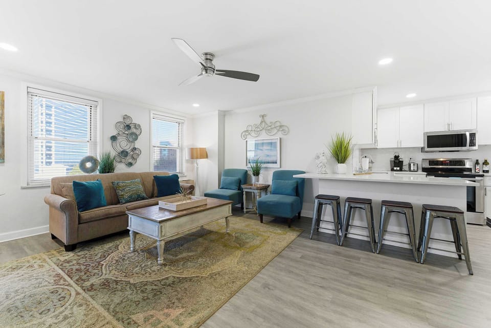 Open living area kitchen space