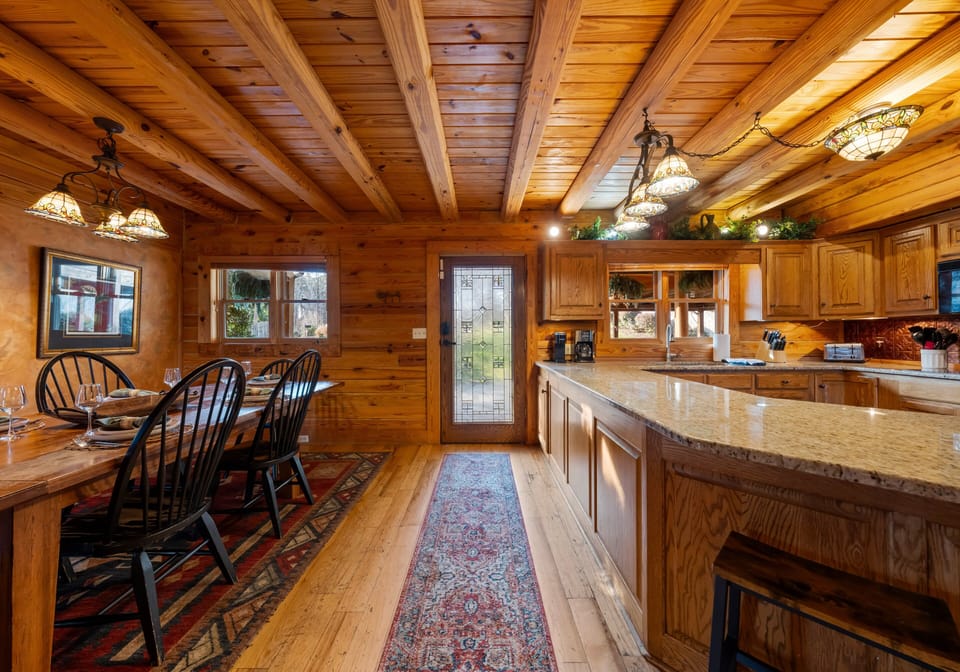 Entering Lakeside Lodge greeted with a fully stocked kitchen and dining area.