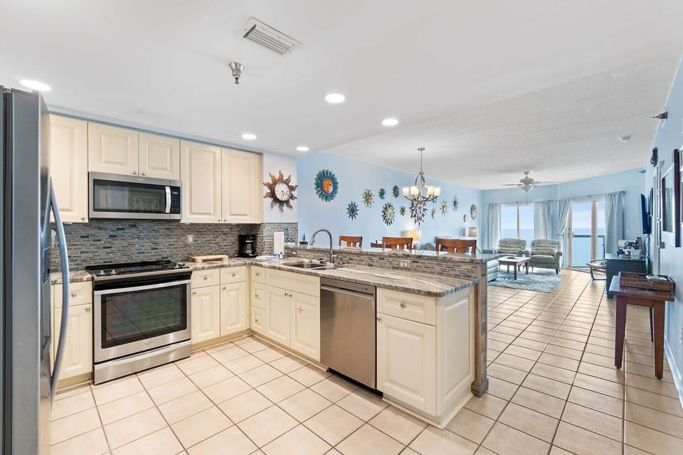 Fully stocked kitchen for making gourmet fresh seafood meals
