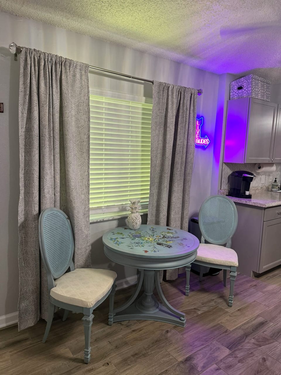 The dining table provides a great place to enjoy a bite to eat, or play games.