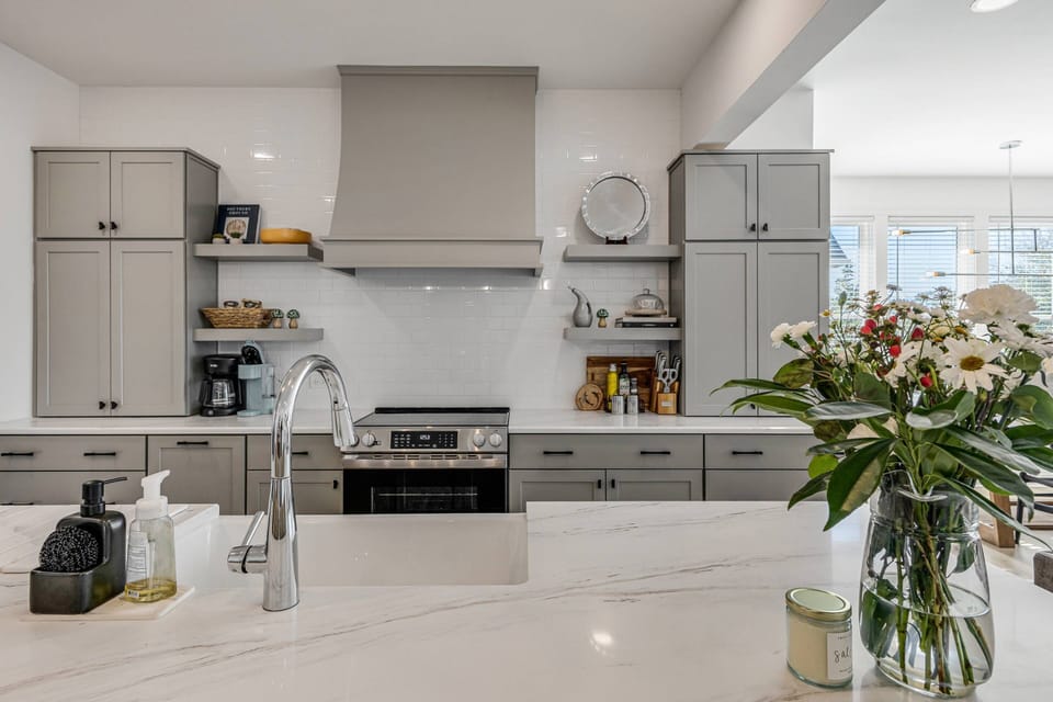 Bright and inviting kitchen with modern appliances.