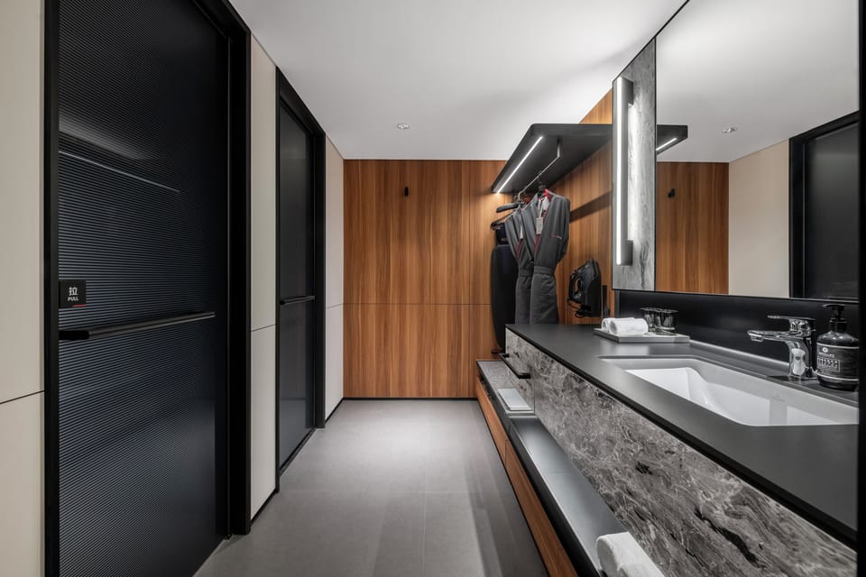 Bathroom | Hair dryer, slippers, towels, shampoo