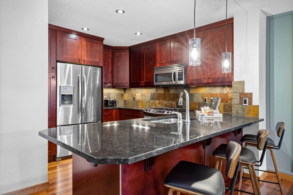 Kitchen island with seating for 3.