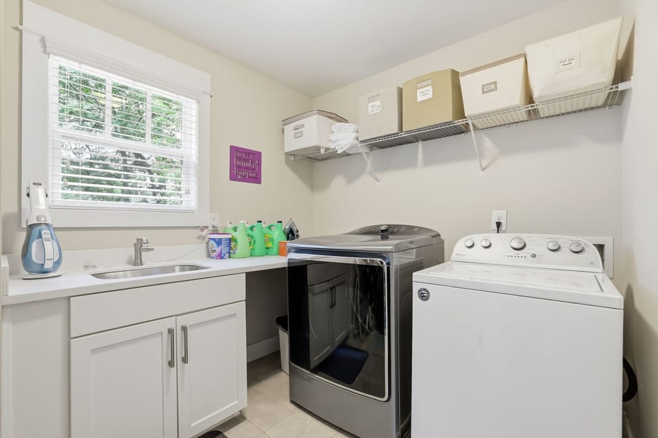 Freshen up your clothes anytime with the on-site laundry setup.