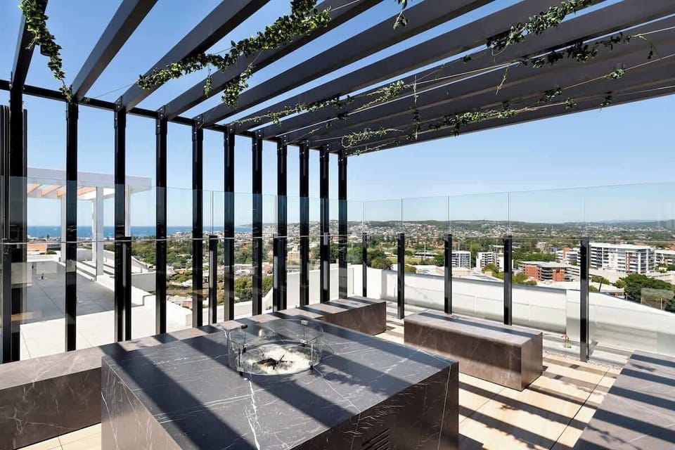 Incredible Rooftop with sweeping views over Newcastle harbour and beaches. This is the fire pit area. This is a common/shared area. 