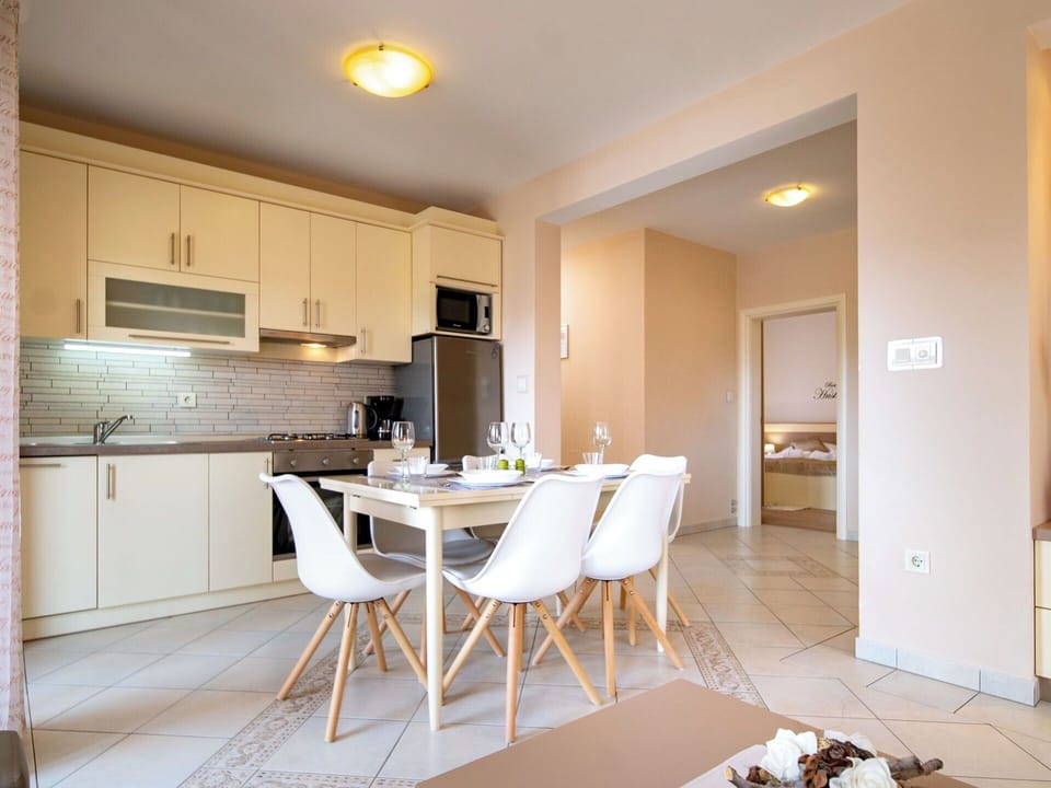 Interior Design, Flooring, Furniture, Ceiling, Floor, Apartment, Room, Chair, Kitchen & Dining Room Table, Wood Stain