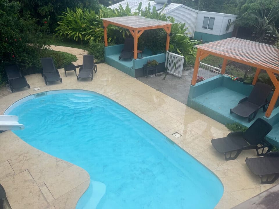 vue piscine et carbet