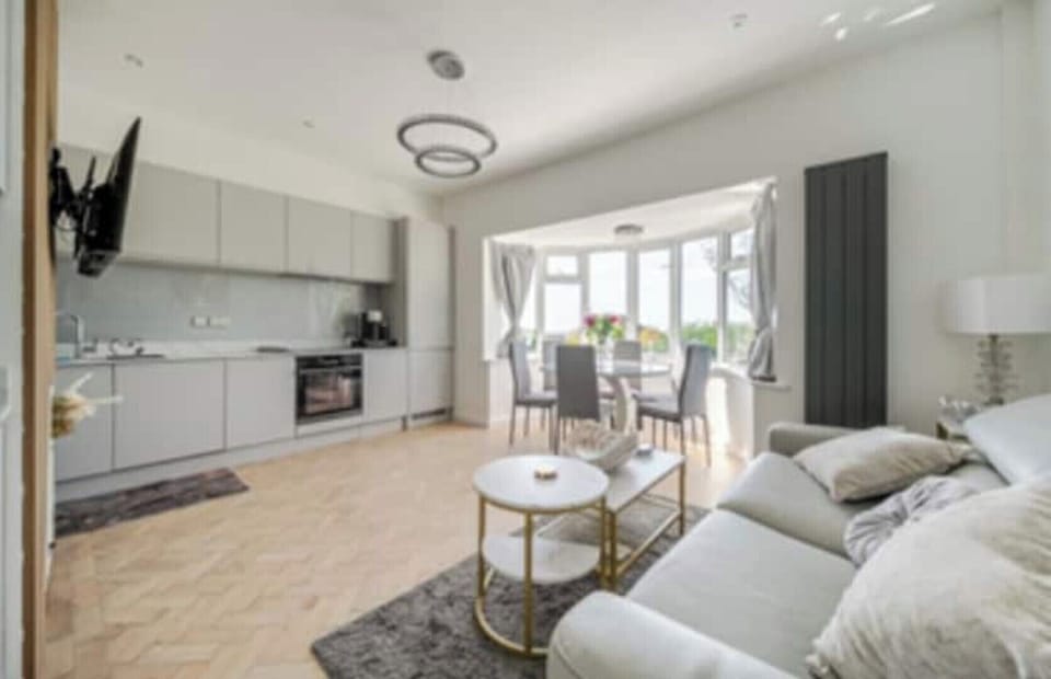 open plan kitchen/ living room with stunning sea views 