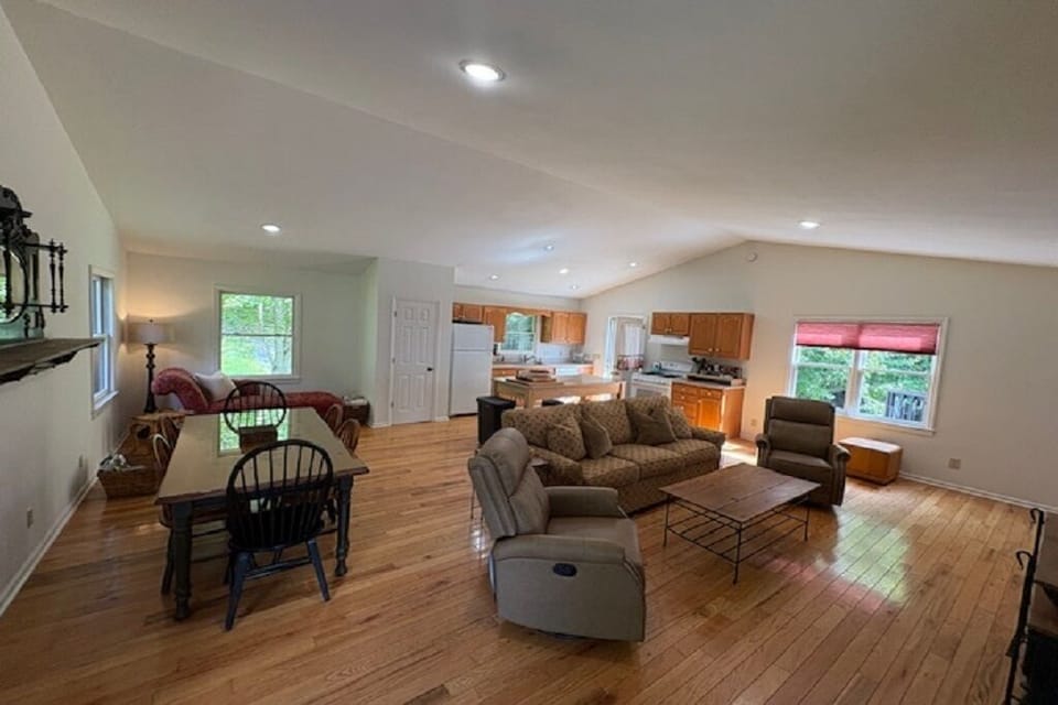 Living, dining and kitchen gathering space