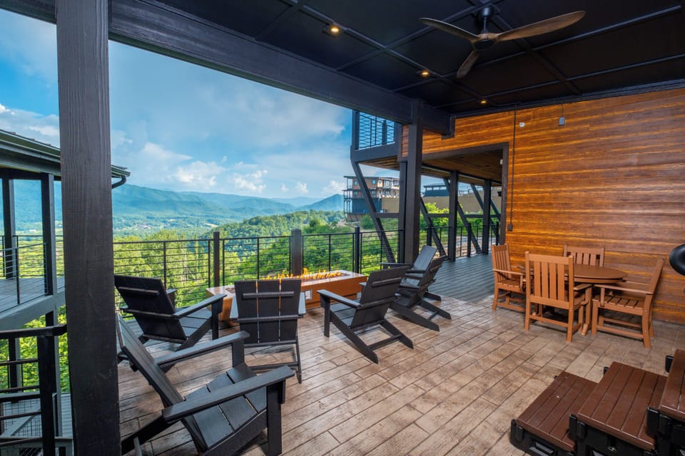Breezeway seating with views of the Smokies