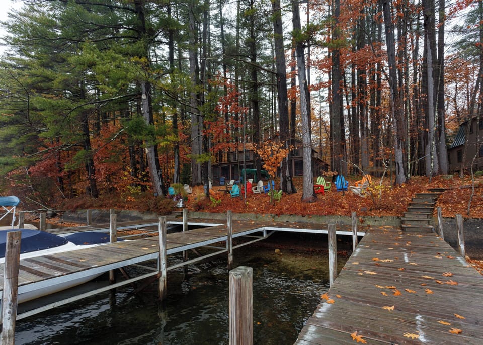 View of shore from dock.. Lexington boat slips to left of picture