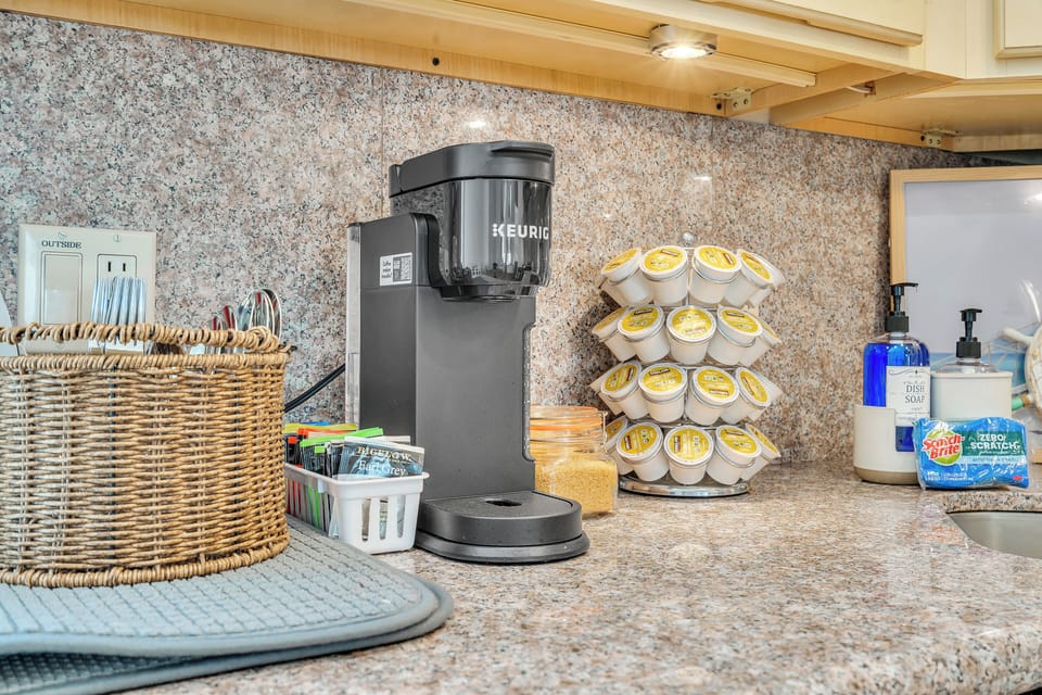 Convenient Keurig coffee station with stocked pods for easy morning brews