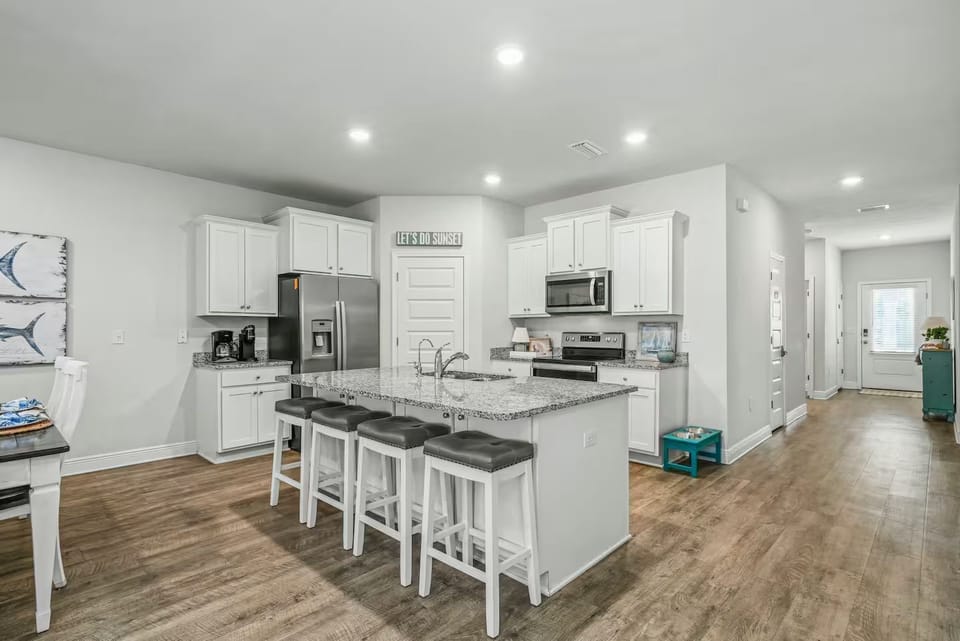 fully functional kitchen for cooking family meals and dining at the counter