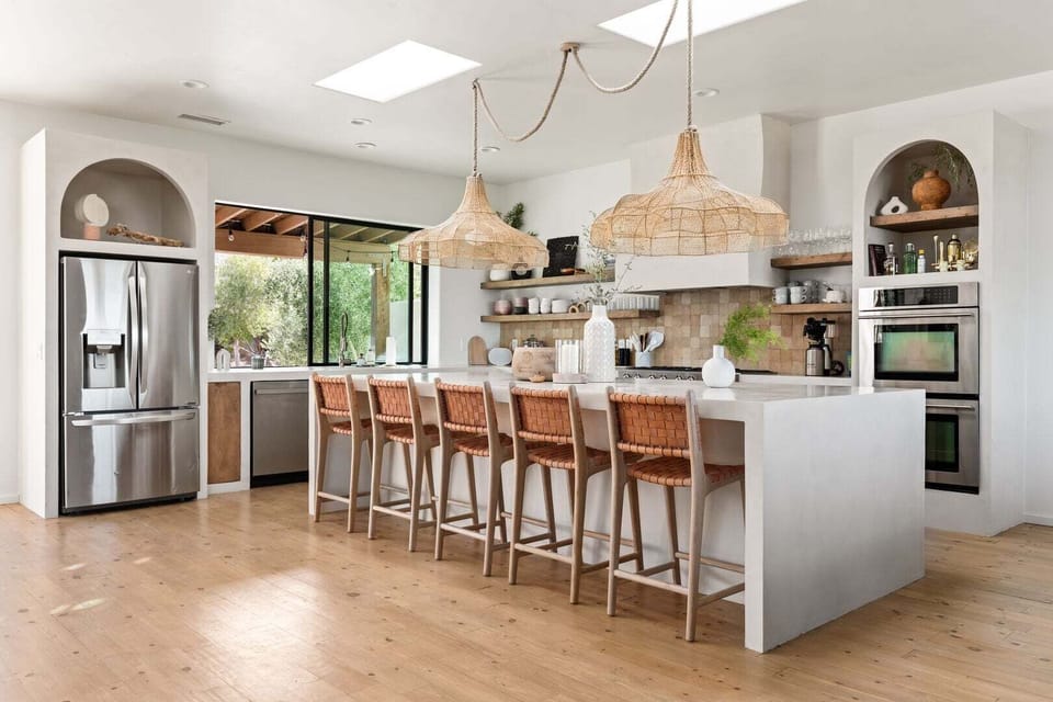 Fully stocked chef's kitchen.