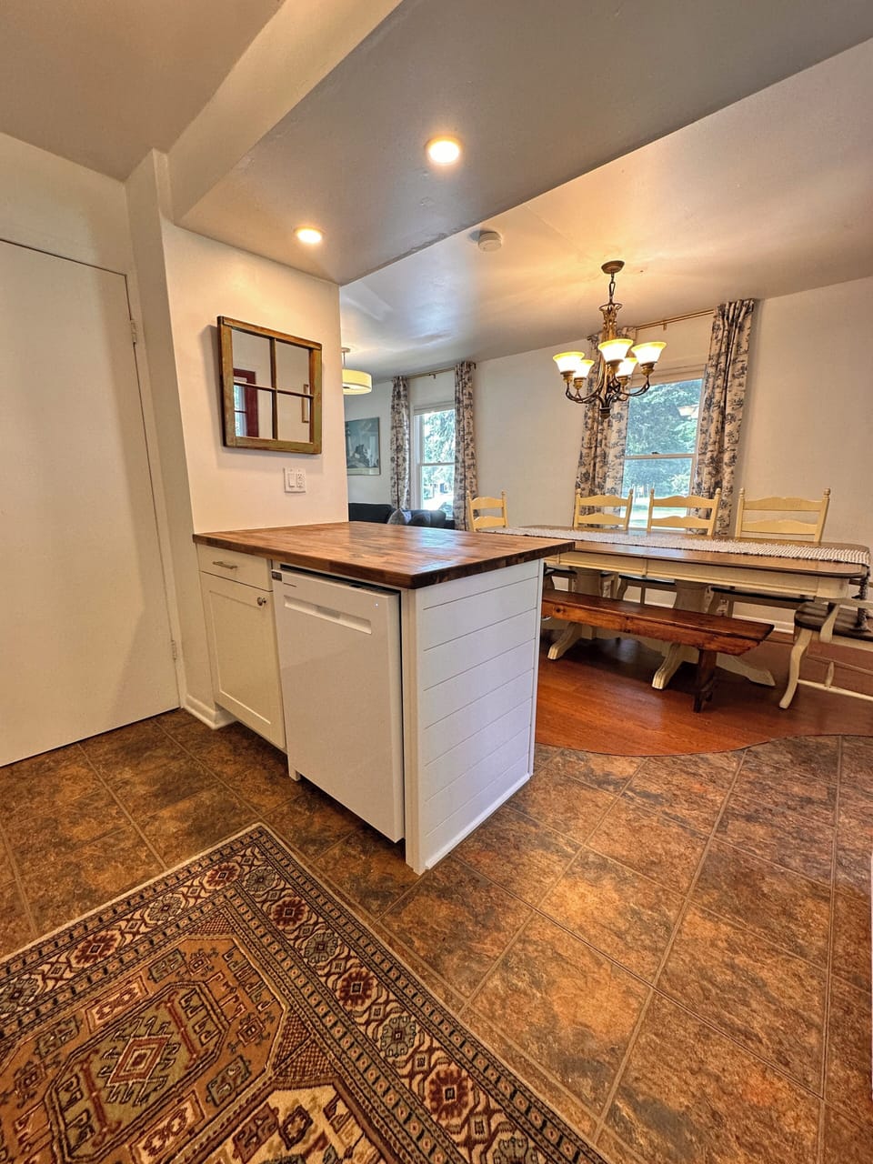 North unit has a dishwasher with a beautiful Acacia butcher block countertop.