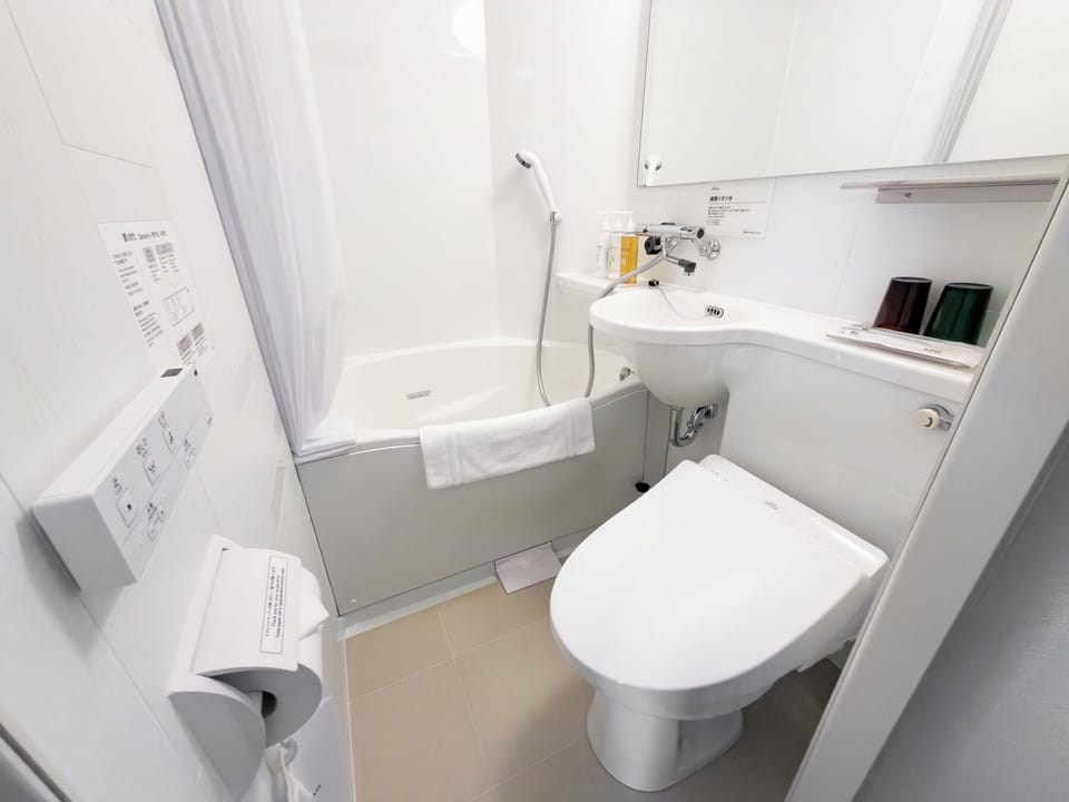 Hair dryer, slippers, towels