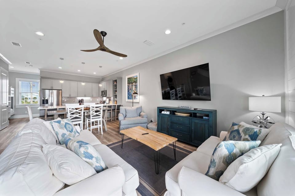 Living room with large flat-screen TV